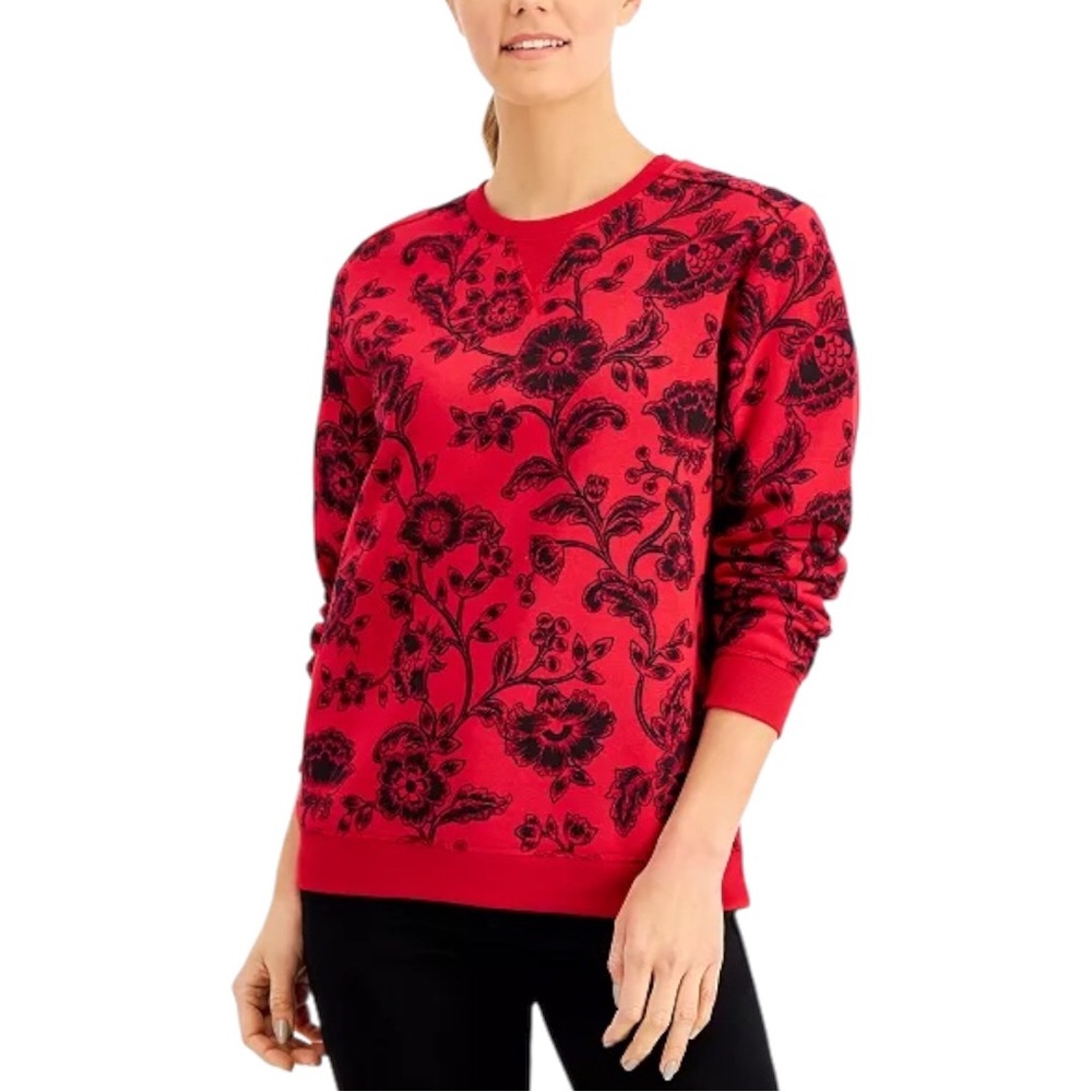 Karen Scott Printed Sweatshirt Red and Black